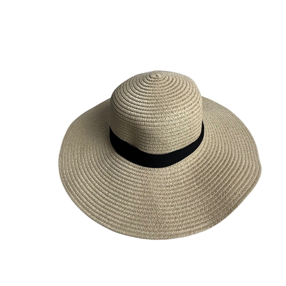 Wide Brim Strawβ Sun Hat Floppy Beach Vacation Fedora Black Band